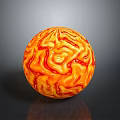 Abstract Orange Red Swirled Textured Sphere On Gray Background With Glossy Reflection