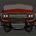 Red Rusty Vintage Muscle Car With Worn Exterior And Exposed Mechanical Parts