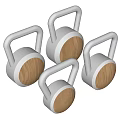Modern Sports Equipment Four Kettlebells With Silver Handles And Wooden Weights