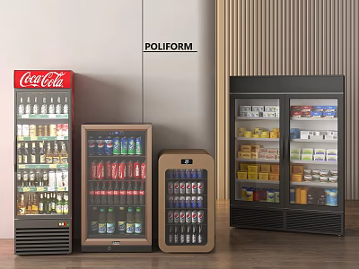 POLFORM Commercial Refrigerators With Coca Cola Logo And Various Beverages And Foods 3d model