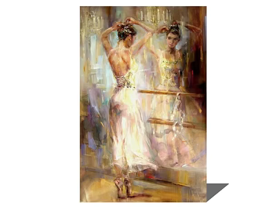 Elegant Ballerina Wall Art Painting of Dancer in White Dress Practicing at Mirror with Soft Background 3d model
