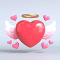 Red Heart Shaped Inflatable With White Wings Halo And Small Pink Hearts