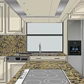 Kitchen Interior With Upper And Lower Cabinets Countertop Backsplash And Appliances