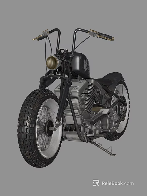Classic Motorcycle With Headlight Engine And Tires 3d model 