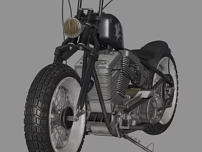 Classic Motorcycle With Headlight Engine And Tires 3d model
