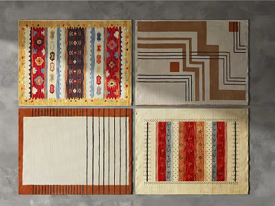 Various Stylish Square Rugs With Colorful Patterns And Geometric Striped Designs 3d model