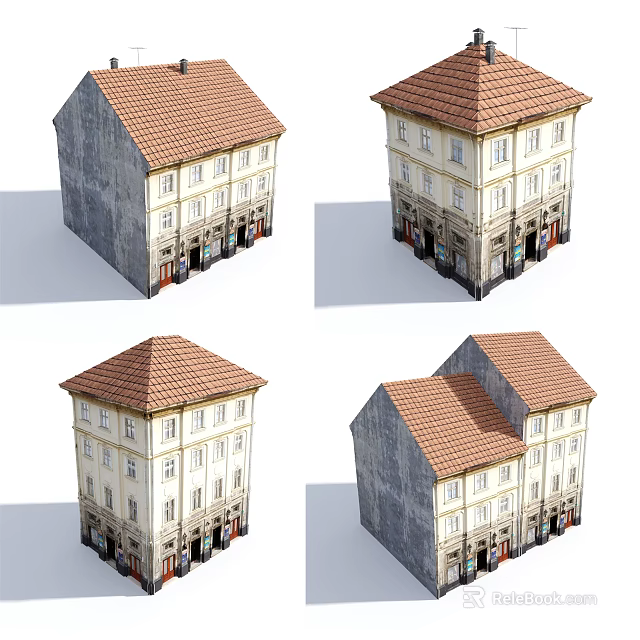 Urban Building Complex Featuring Multi Story Structures Red Tiled Roofs And Shop Fronts 3d model
