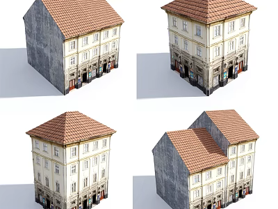 Urban Building Complex Featuring Multi Story Structures Red Tiled Roofs And Shop Fronts 3d model