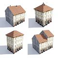 Urban Building Complex Featuring Multi Story Structures Red Tiled Roofs And Shop Fronts 3d model