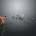 People Figures With Giraffe And Elephants In Model Scene On Reflective Surface 3d model