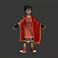 Man In Red Cloak With Glasses Black Gloves And Red Sneakers Standing Pose