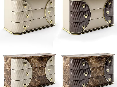 Luxury Modern Chest of Drawers with Marble Leather Finish and Gold Handles 3d model