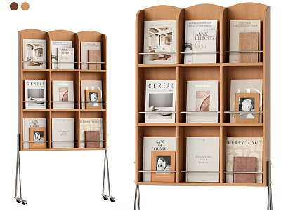 Modern Wooden Bookshelf With Multiple Compartments For Books And Decorative Items 3d model