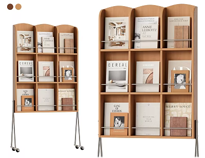 Modern Wooden Bookshelf With Multiple Compartments For Books And Decorative Items 3d model