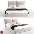 Modern Upholstered Double Bed With White Bed Linens And Dark Throw Blanket 3d model