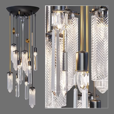 Elegant Modern Crystal Chandelier With Geometric Design And Hanging Glass Elements 3d model