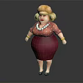Cartoon Female Character With Blonde Curly Hair Pearl Necklace Polka Dot Top And Maroon Skirt