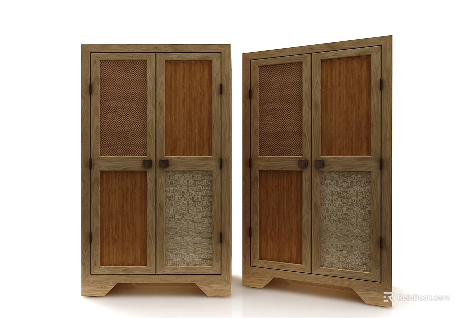 Rustic Wooden Decorative Cabinets With Double Doors And Mesh Panels 3d model 