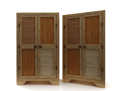 Rustic Wooden Decorative Cabinets With Double Doors And Mesh Panels 3d model