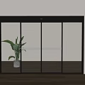 Black Frame Sliding Glass Door Interior With Green Plant And Wooden Floor
