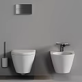Modern Minimalist Bathroom With White Toilet Sink Toilet Brush And Gray Wall