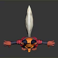 3D Game Movie Fox Character In Red Blue Kimono Style Outfit With Alert Expression
