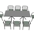 Modern Outdoor Dining Table and Chair Set with Black Rectangular Top and Woven Rattan Chairs