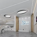 Modern Reception Desk Interior With Circular Lighting And Marble Countertop 3d model