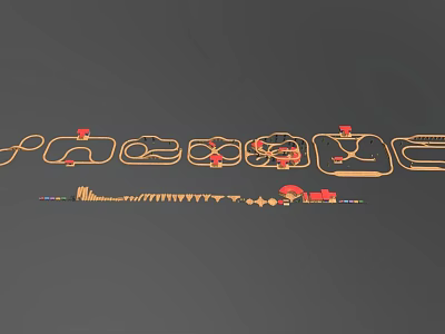 Model Train on Orange Tracks with Multiple Curves Small Stations and Trees 3d model