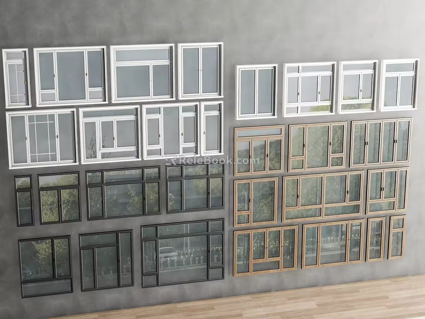 Modern new Chinese style window combination window glass window floor-to-ceiling window balcony window wooden window Chinese style carved window casement window door and window 3d model