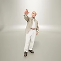 Man Wearing Beige Jacket Light Shirt White Pants Pointing Forward 3d model