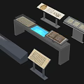 Modern Exhibition Display Shelves With Glass Cases Books And Information Panels