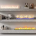 Modern Three Tiered Stone Mantel Fireplaces With Realistic Flames And Decorative Items