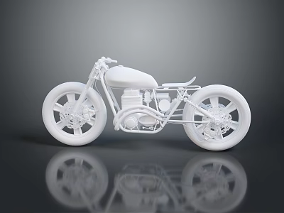 Man Examining White 3D Rendered Motorcycle Model on Black Background with Reflection 3d model