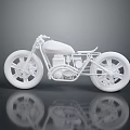 Man Examining White 3D Rendered Motorcycle Model on Black Background with Reflection 3d model