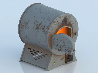 Industrial Equipment With Rusty Cylindrical Body Opening Orange Light Stand Vent Holes And Green Indicator 3d model