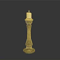 Elegant Golden Candlestick With Lit Candle And Slender Decorative Design