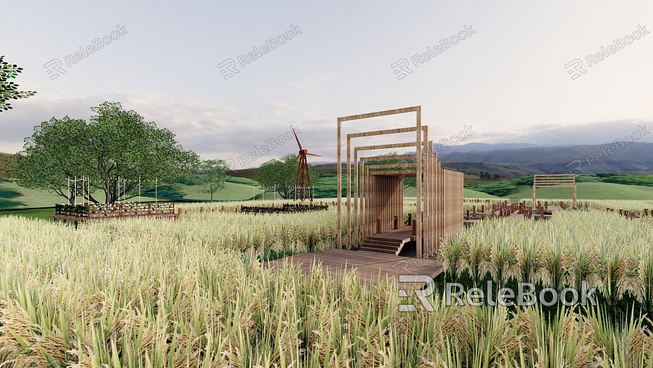 Modern Rice Field Terrace Landscape model