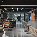 Modern Retail Store Interior With Sofa Bar Seating Glass Walls And Lighting Design