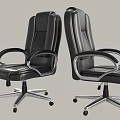 Modern Black Leather Office Chair with Metal Armrests and Five Star Casters