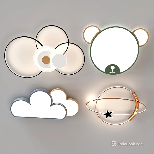 Cute Kids Room Ceiling Lights With Cloud Bear Star And Ring Designs 3d model