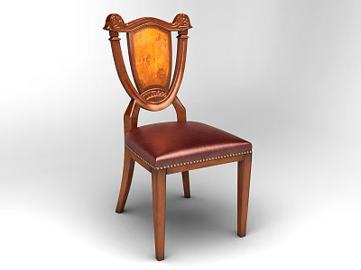 Vintage Accent Chair With Carved Wooden Backrest Leather Seat And Metal Rivets 3d model
