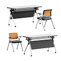 Modern Folding Desk With Wheels And Matching Orange Black Chairs Design