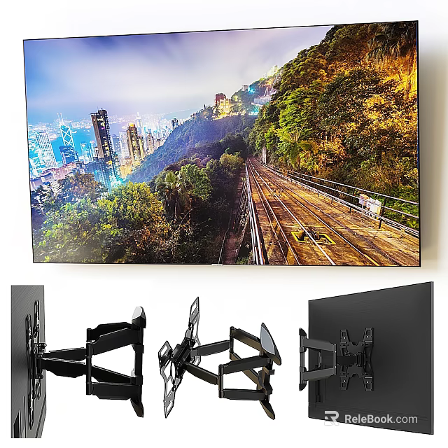 Smart TV with Scenic City and Mountain View Display and Wall Mount Bracket Accessories 3d model 