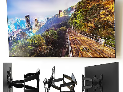 Smart TV with Scenic City and Mountain View Display and Wall Mount Bracket Accessories 3d model