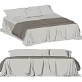 Modern Double Bed With White Sheets Dark Blanket And Soft Pillows 3d model