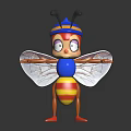 Cute Cartoon Character Bee With Red Headband Blue Body Transparent Wings And Red Shoes