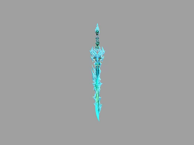 Ornate Blue Crystal Sword Featuring Magical Ice Patterns And Detailed Decorative Gemstone Accents 3d model