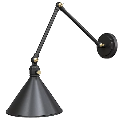Modern Black Wall Lamp With Adjustable Metal Arm And Conical Shade 3d model