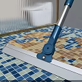 Efficient Blue Mop For Daily Cleaning Wet Mosaic Floor With Blue And Yellow Tiles